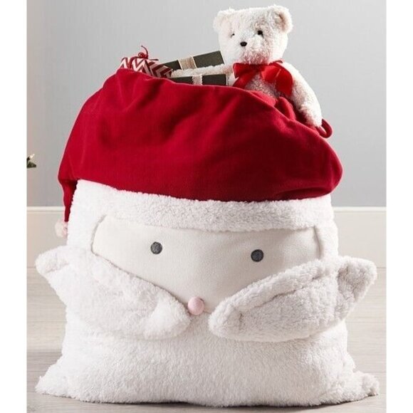 Pottery Barn Red Fleece Christmas Santa Face Sherpa Bag Monogram Johnson 24 x 20 - Picture 10 of 10